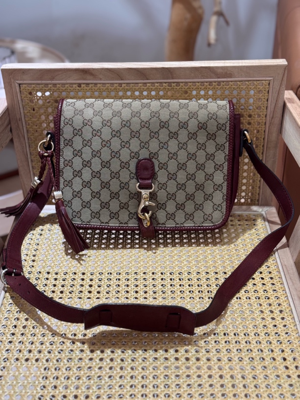 95新 GUCCI/古驰 帆布流苏马鞍斜挎包