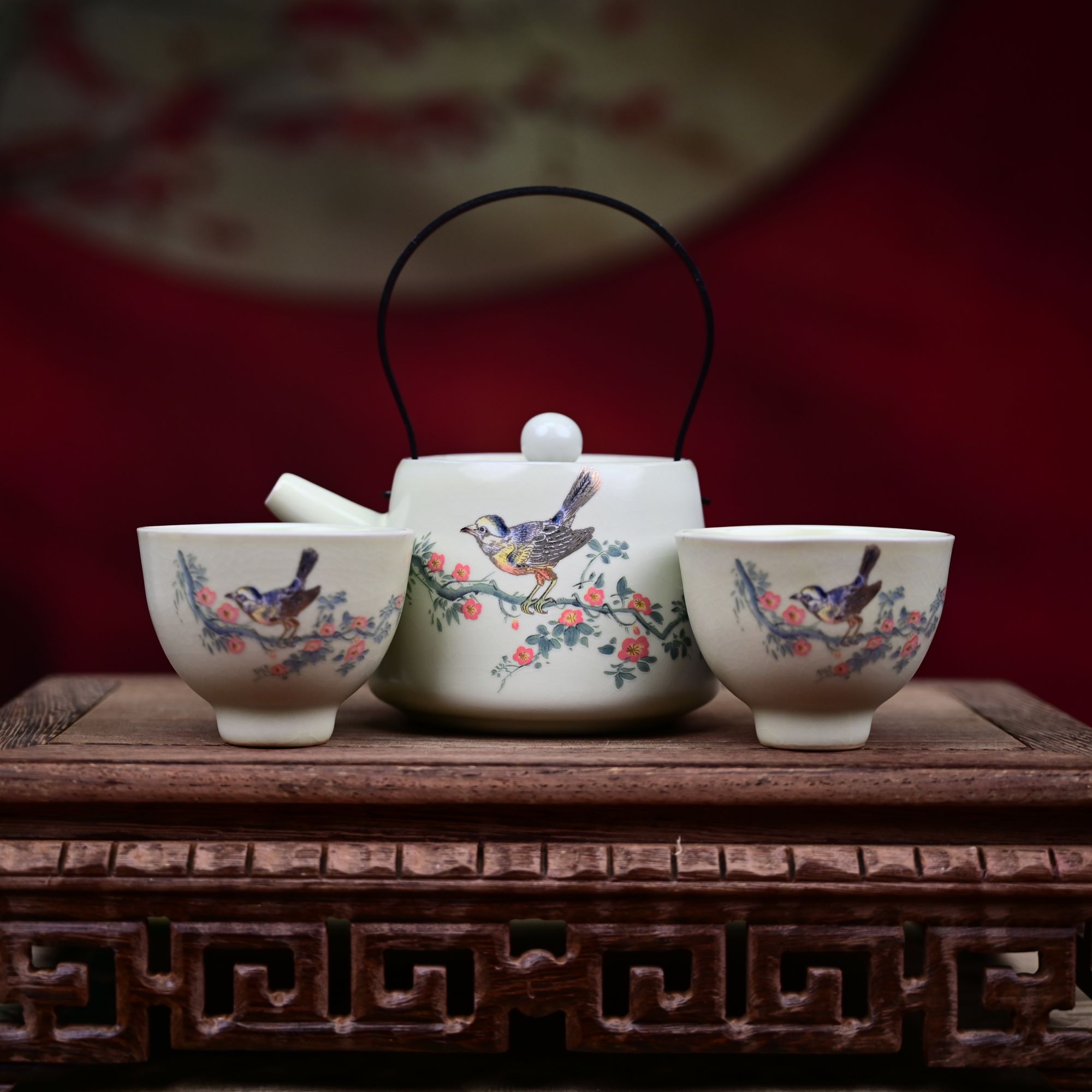 1S黄汝提梁喜上眉梢一壶两杯 C15