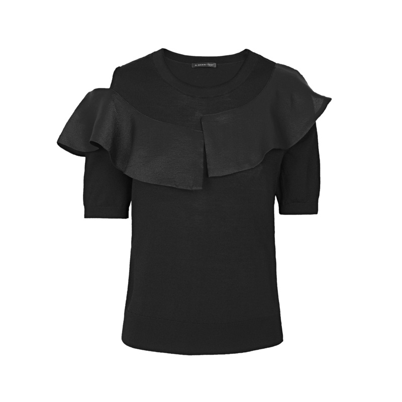 sdeer圣迪奥女装罗纹圆领不对称露肩拼接针织衫S22283503