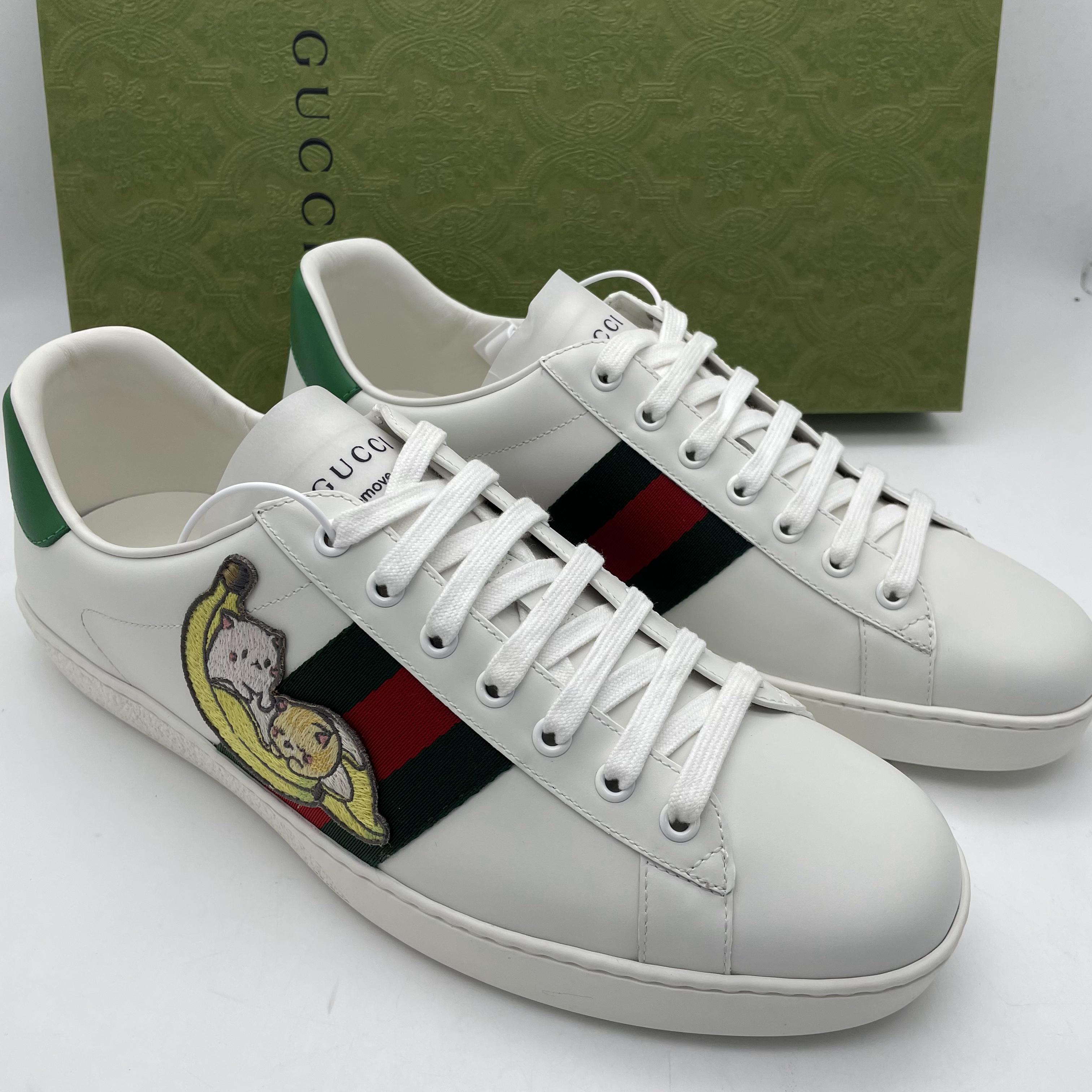 未使用 GUCCI/古驰 /43.5欧码 舒适休闲猫咪刺绣板鞋/全套