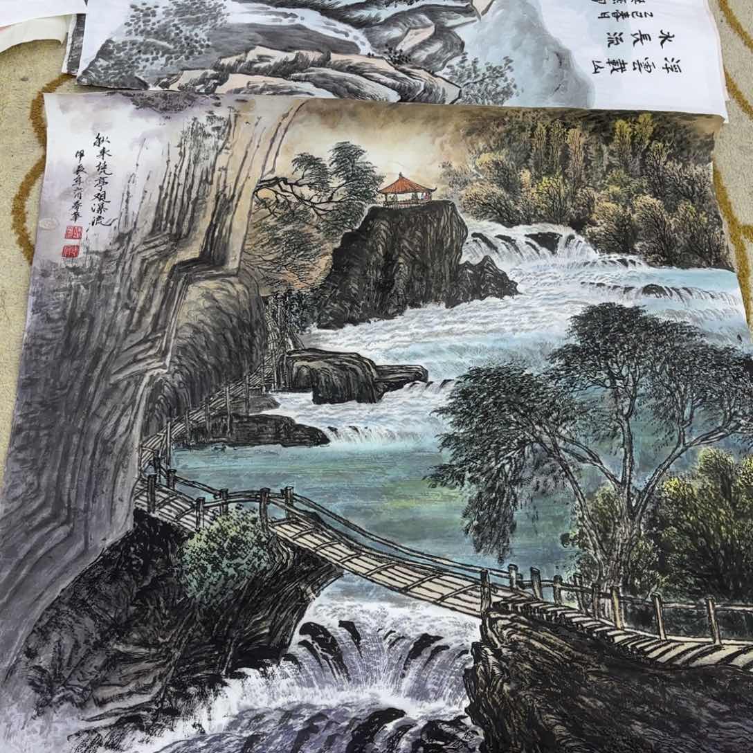 国画莯*斗方山水山水赵