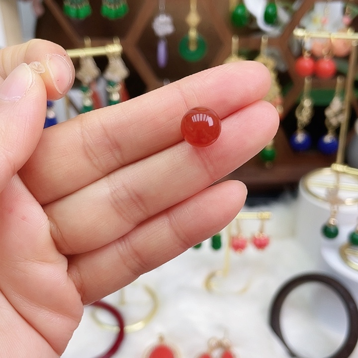 玛瑙/玉髓耳钉合金红玛瑙耳钉10毫米