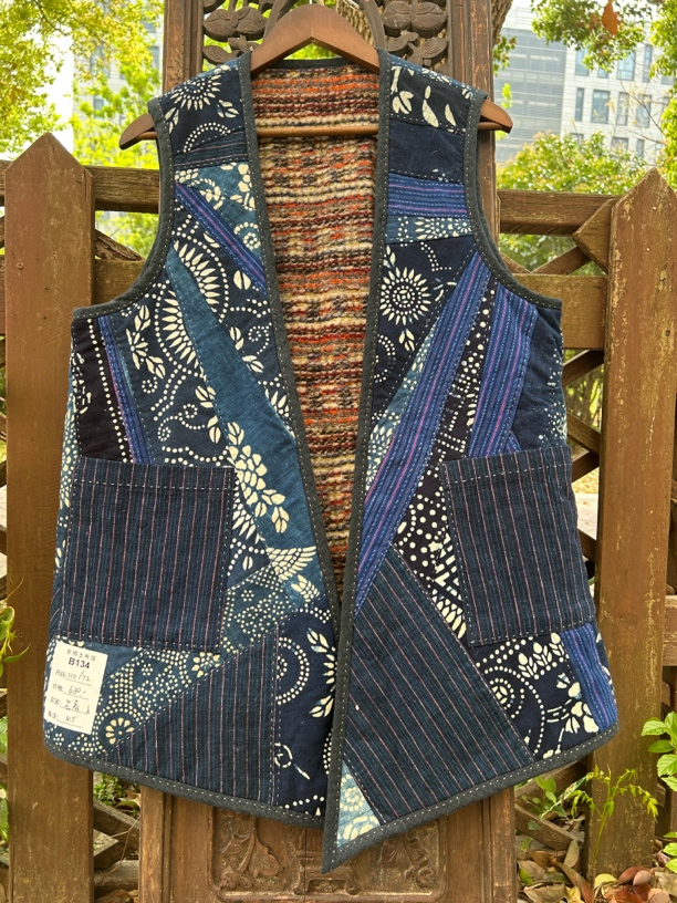 老蓝印花布新做马甲