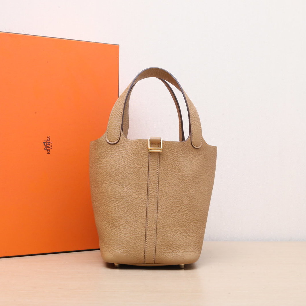 95新 Hermes/爱马仕 【特价黑黑】菜篮子 18 新饼干色 TC皮 Z刻