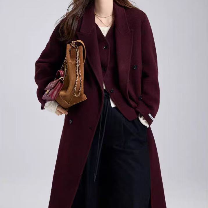 （假两件大衣）V领韩系秋冬内里马甲假两件毛呢大衣121