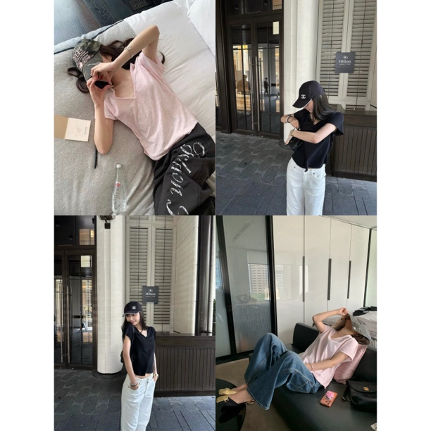 「难哄同款Tee」（9AWY26271#）V领卷边薄款宽松短袖T恤AWYZ 5-29