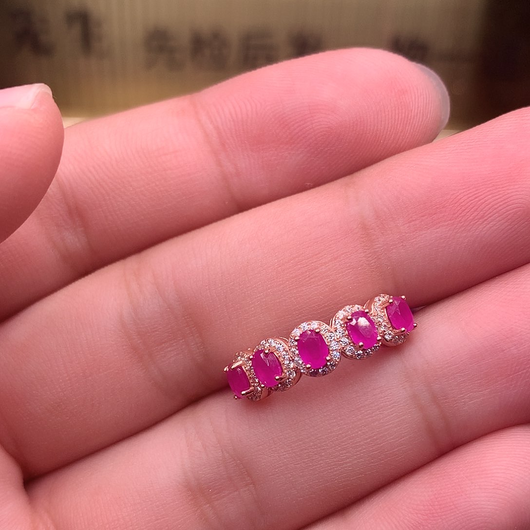 红宝石戒指银S925镶嵌