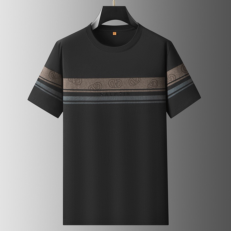 撞色圆领纯棉短袖T恤加大码休闲夏装遮大肚子短袖t恤宽松半袖体恤