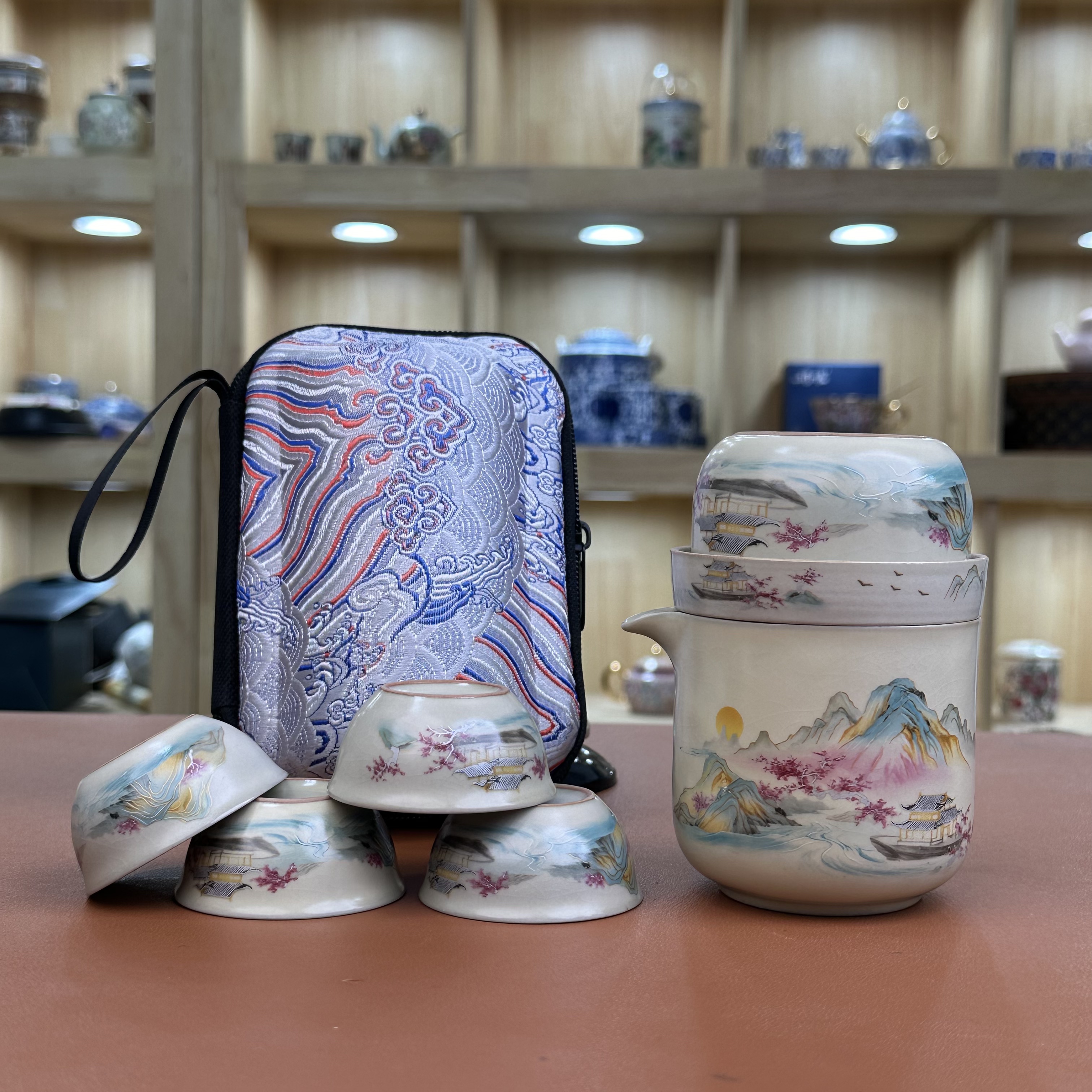 当代汝窑【山水】一壶5杯（紫白包）C1056