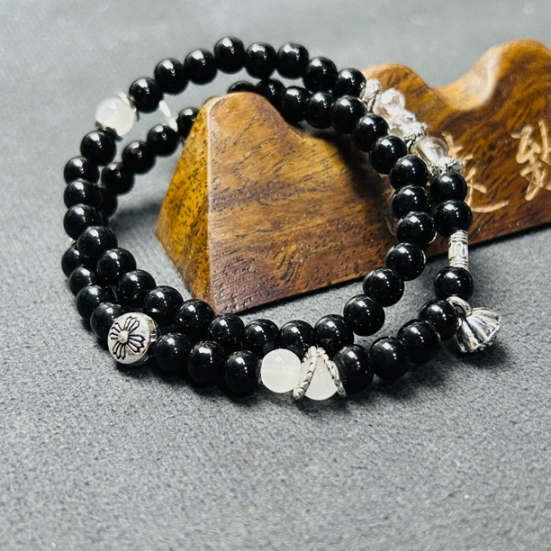 （亏米清仓）双圈黑曜石多宝手链