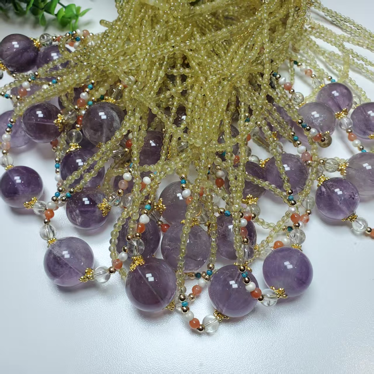 V183【赵小姐】时尚紫水晶＋发晶＋珍珠项链多样发其一