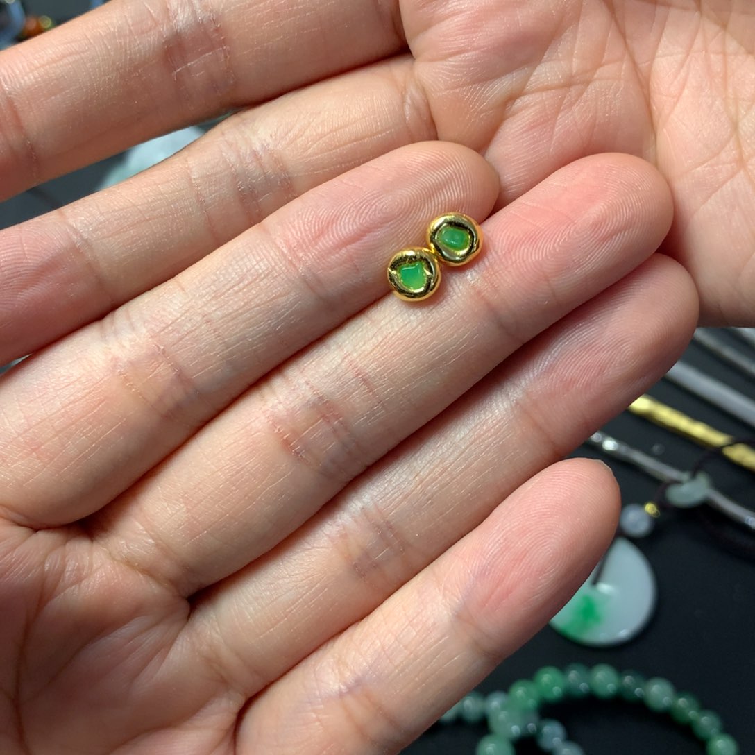 翡翠耳饰银S925镶嵌小耳钉