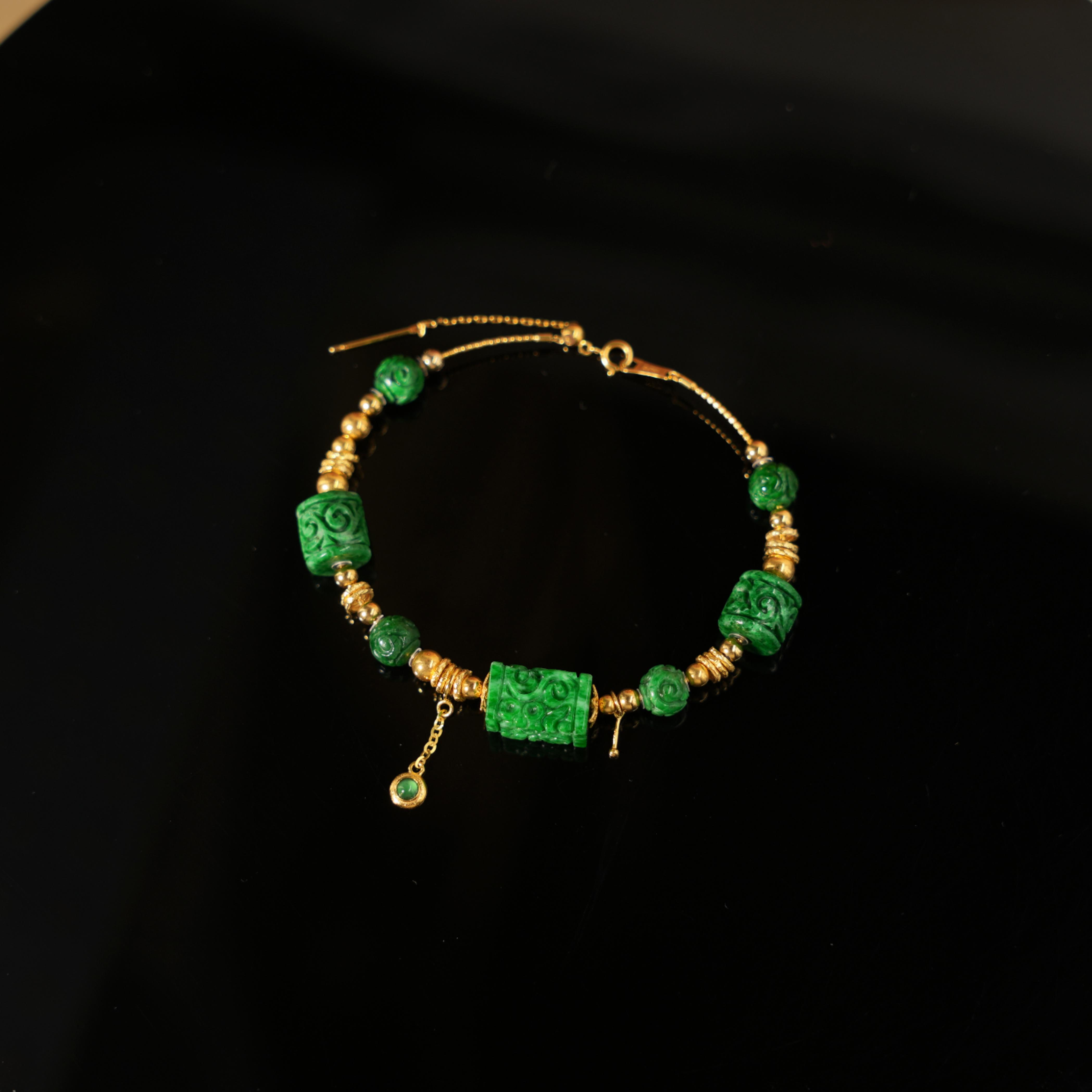 序竹-天然A货翡翠18K金手链