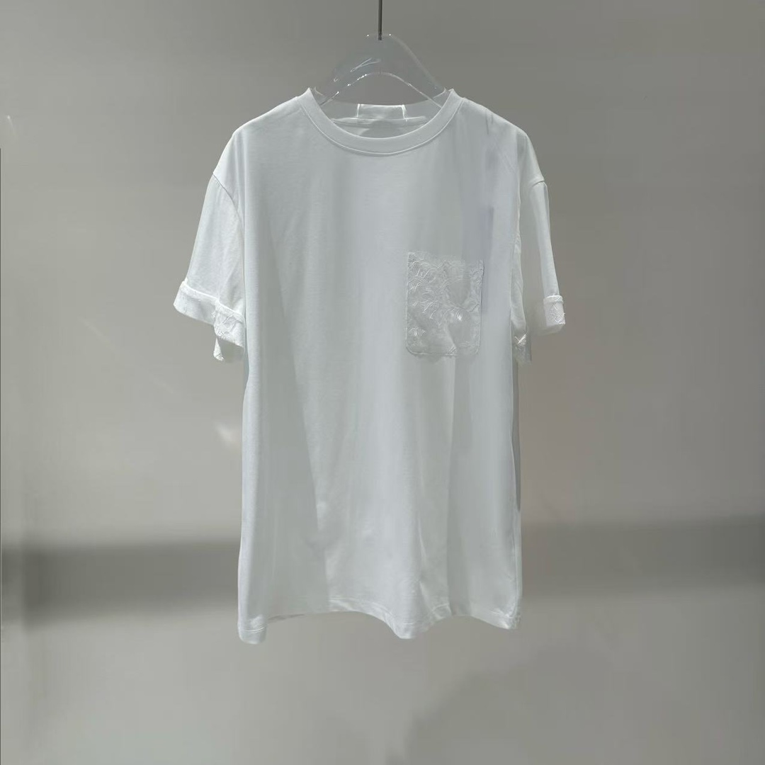 【商场同款】艾家2025夏款新品短袖T恤针织衫蕾丝口袋女6179