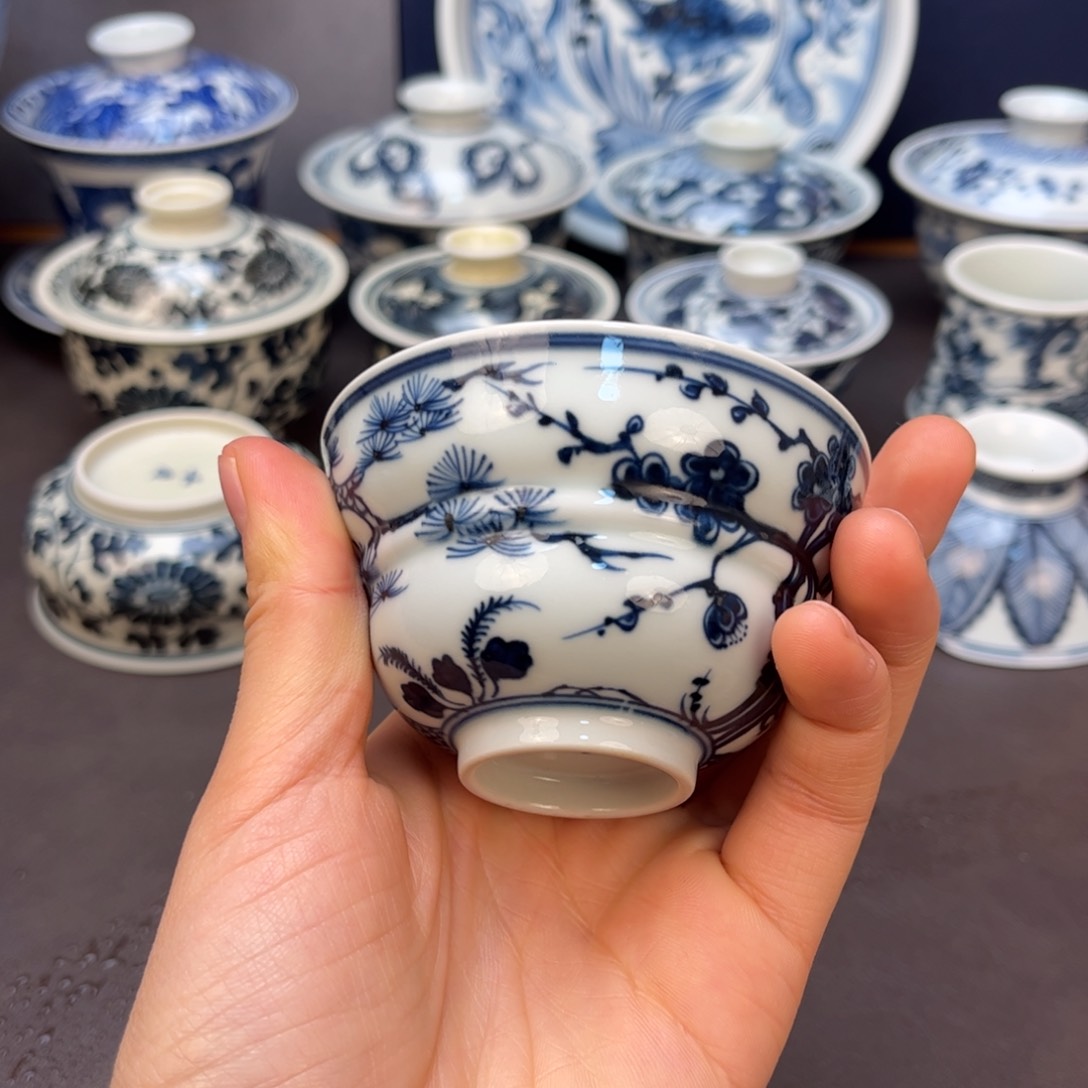 景德镇青花松竹梅葫芦杯