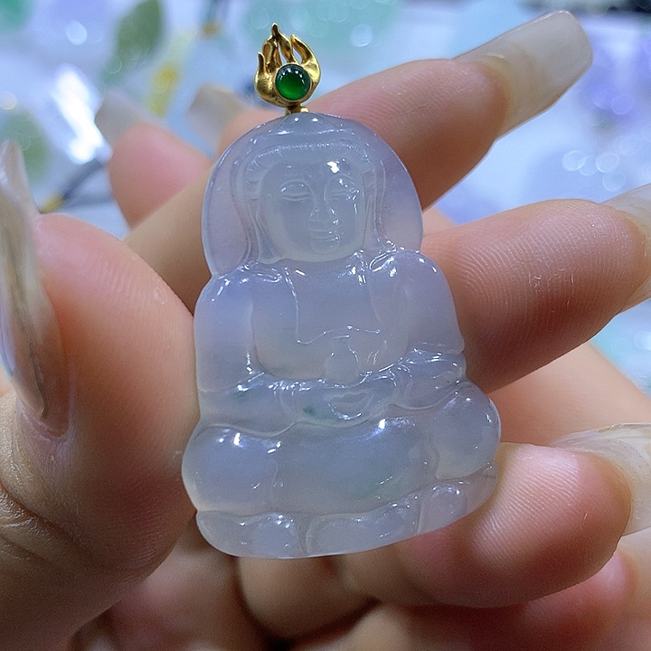 翡翠颈饰18K金镶嵌天然翡翠A货吊坠