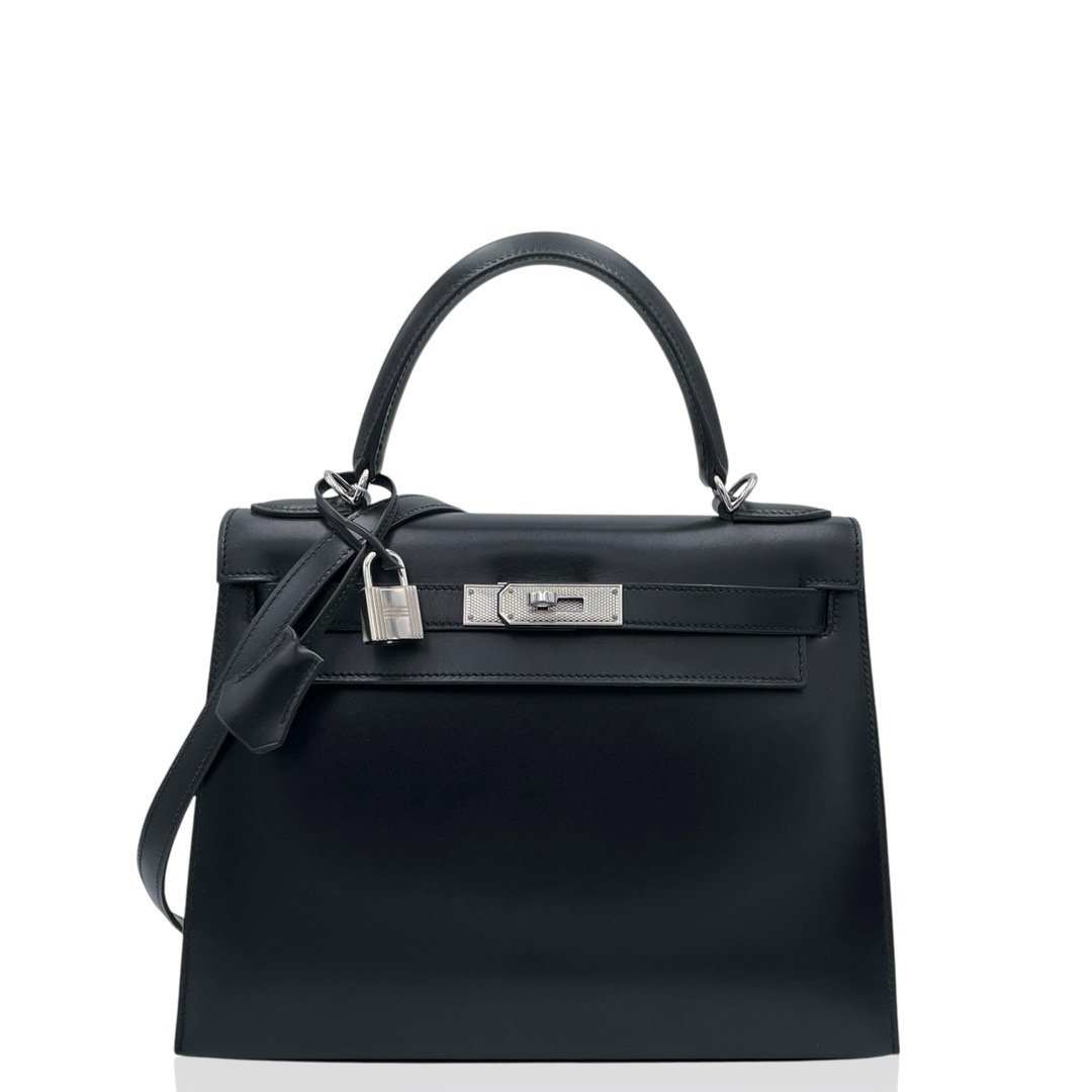 99新 Hermes/爱马仕 kelly 28 框R box   黑色手提包0207m4 
