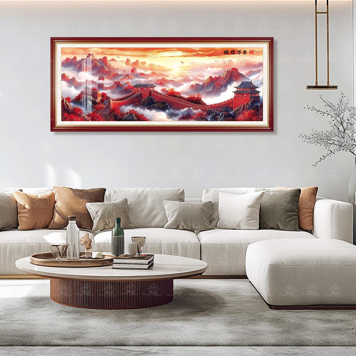 【进口棉布】爱阁十字绣鹏程万里新款中式山水简约客厅书房手工线绣