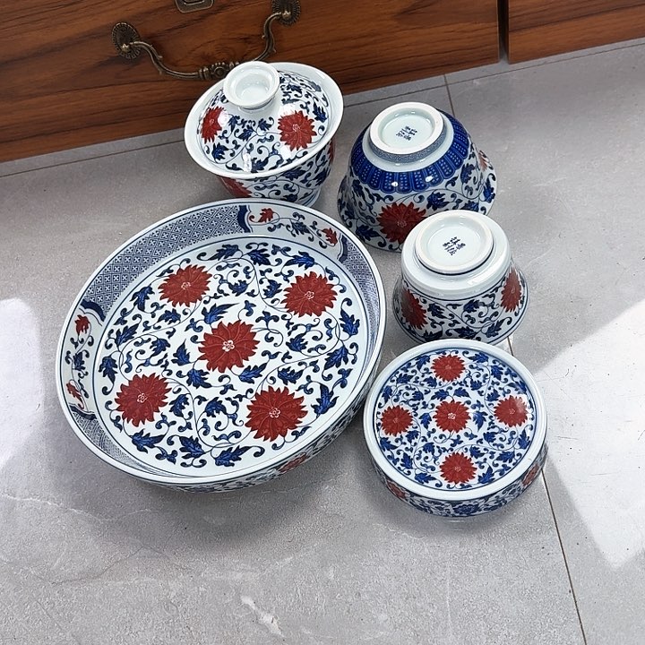杯釉里红缠枝莲5件套➕5个客杯