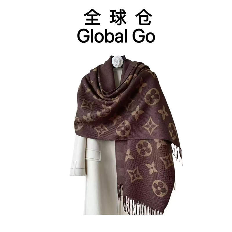 【全球仓Global Go】法式英伦仿羊绒咖色老花围巾