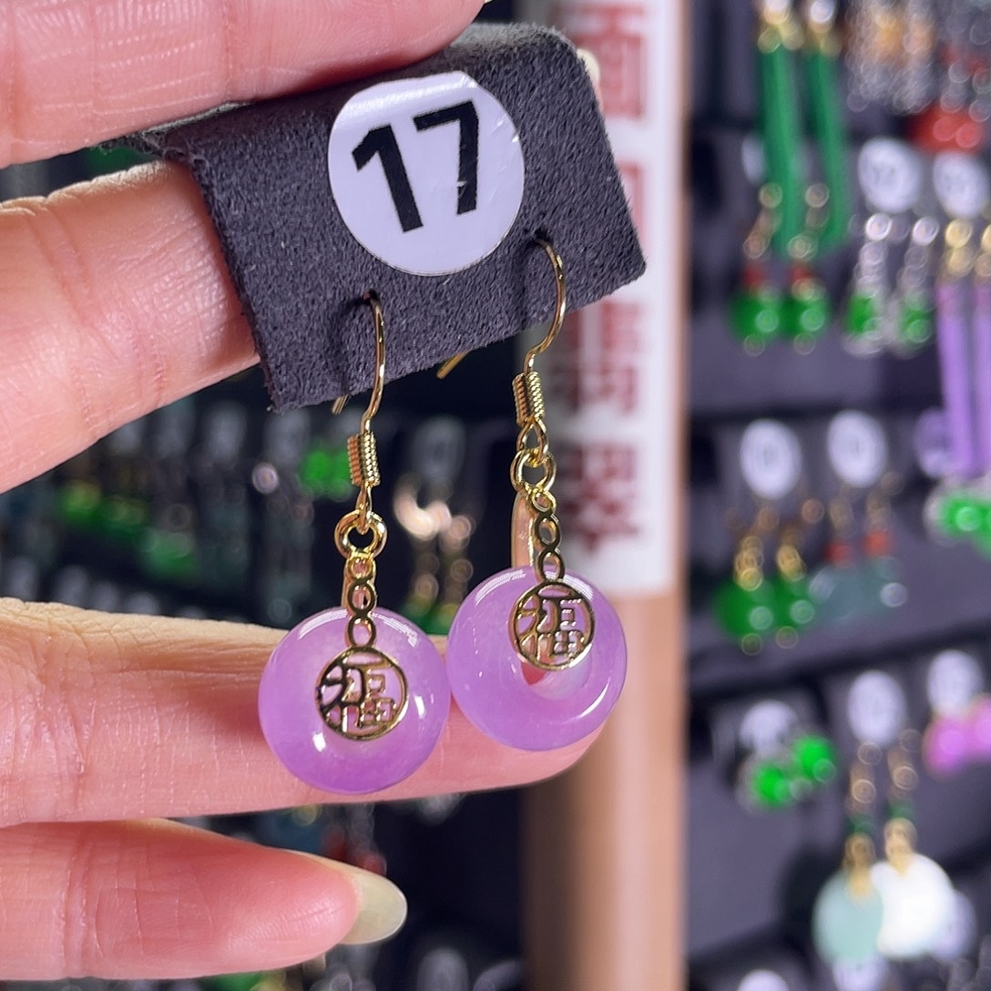 翡翠银S925镀金镶嵌耳饰17