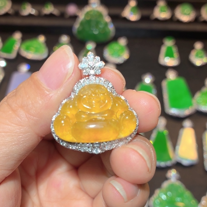 翡翠18K金镶嵌吊坠(不含链)翡翠