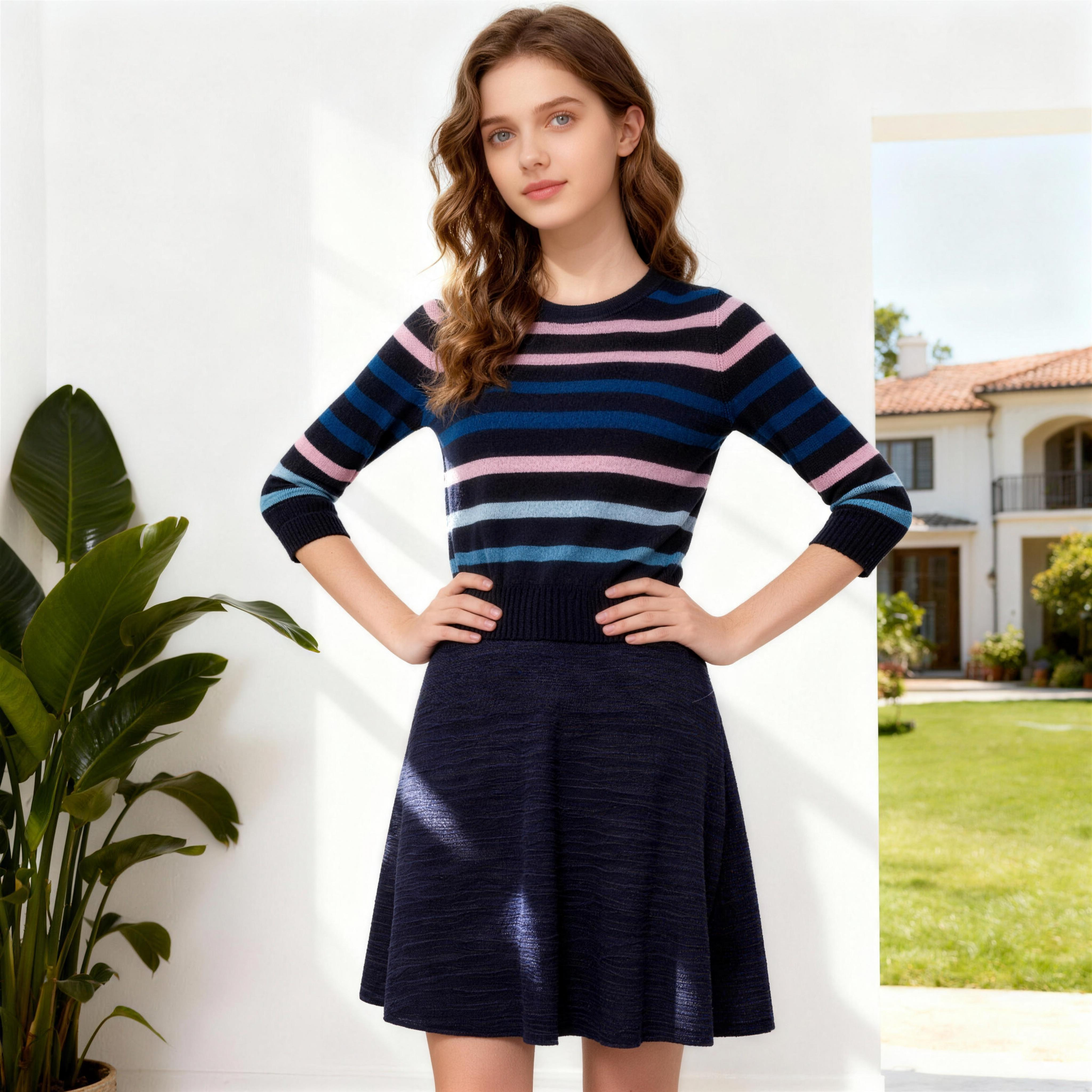 Anlom/娅奴桑蚕丝极简风针织半身裙女中长款A字裙通勤优雅气质裙