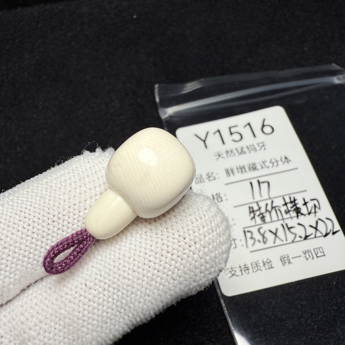 Y1516天然猛犸象牙藏式分体三通胖墩分体13.8*15.2*22mm横切满纹