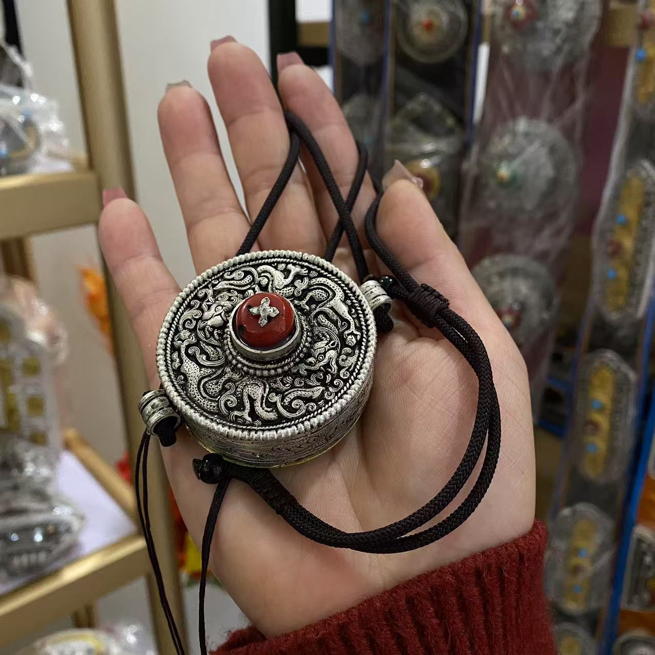 2025新款藏族藏式圆形精品白铜镀银复古不掉色男女小孩同款小号