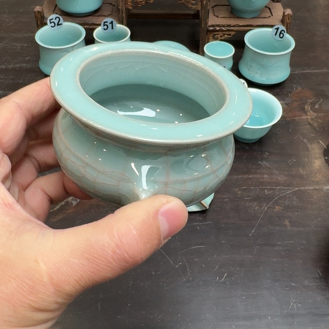 龙泉窑青瓷南宋老釉福利香炉