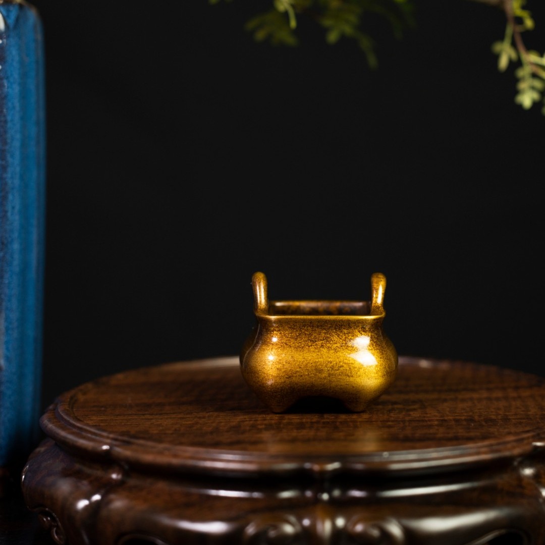 赵玉保 手工铜炉 冲耳乳足方炉 手把炉线香炉