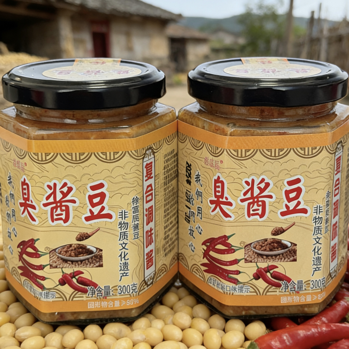 安徽古法制作食用臭酱豆300g两瓶装