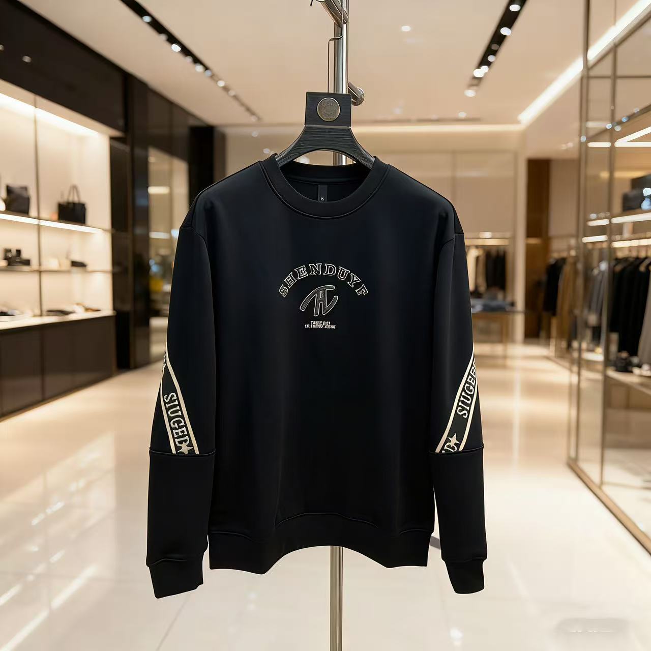 欧货2025新款秋冬休闲时尚百搭重磅加绒加厚保暖男士圆领卫衣6671