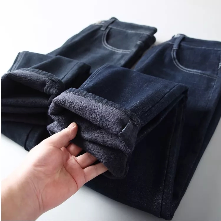 加绒加厚保暖冷冬直筒高腰深裆男士牛仔中年长裤加大宽松男F-8026