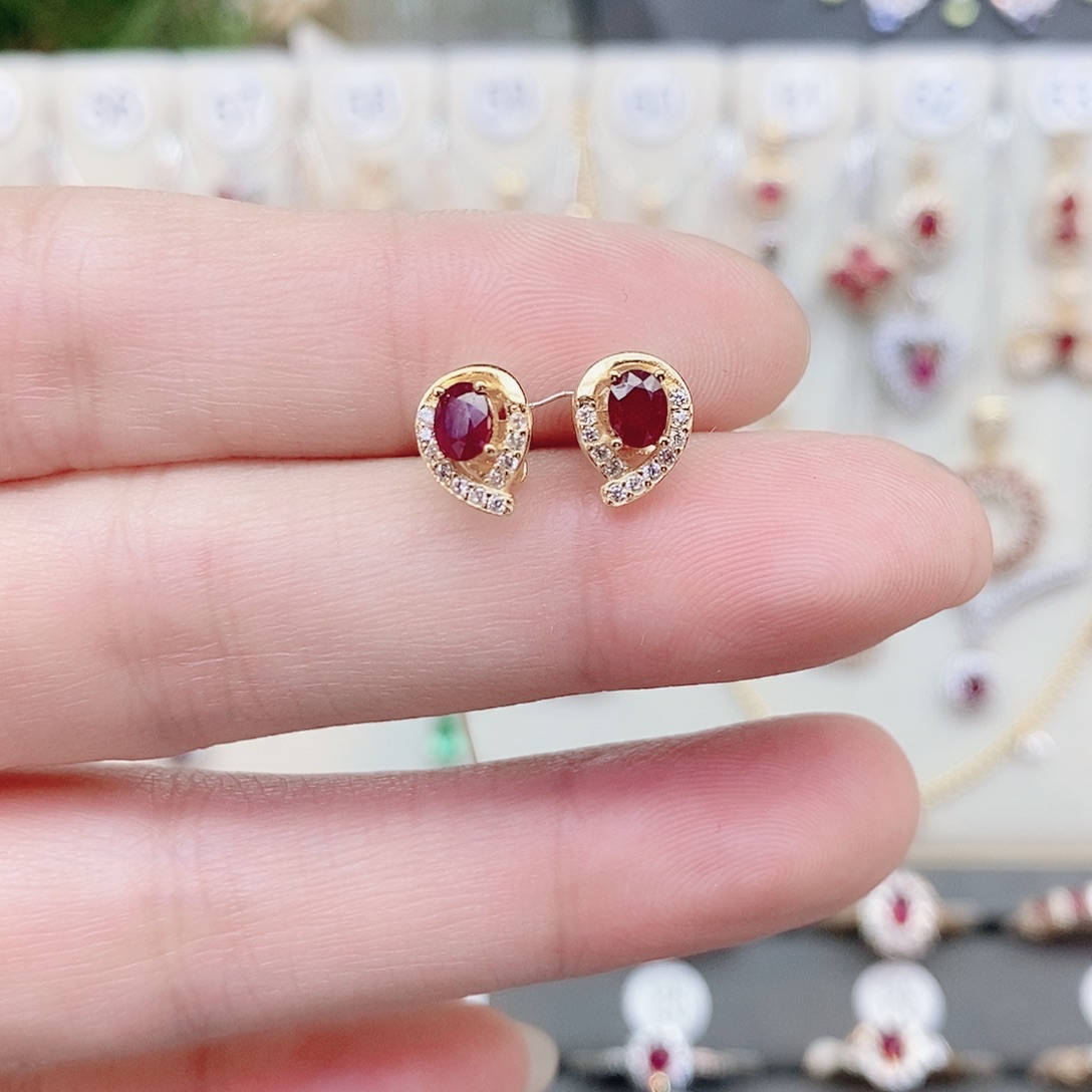 耳饰银S925镶嵌红宝石