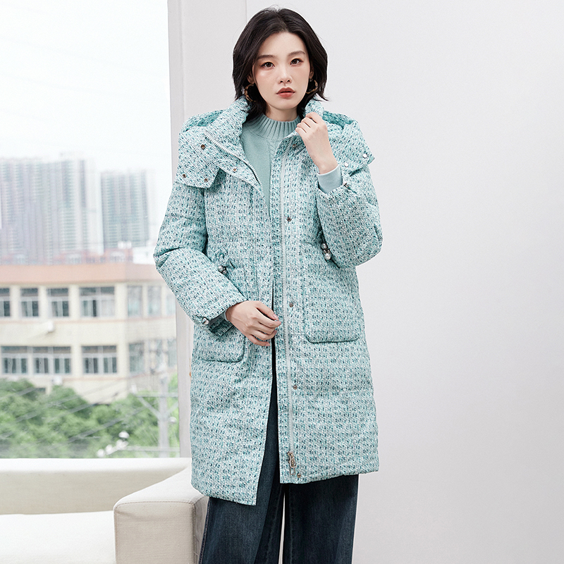 Y034抽绳设计御寒保暖连帽修身羽绒服女2025冬54YR1B0034