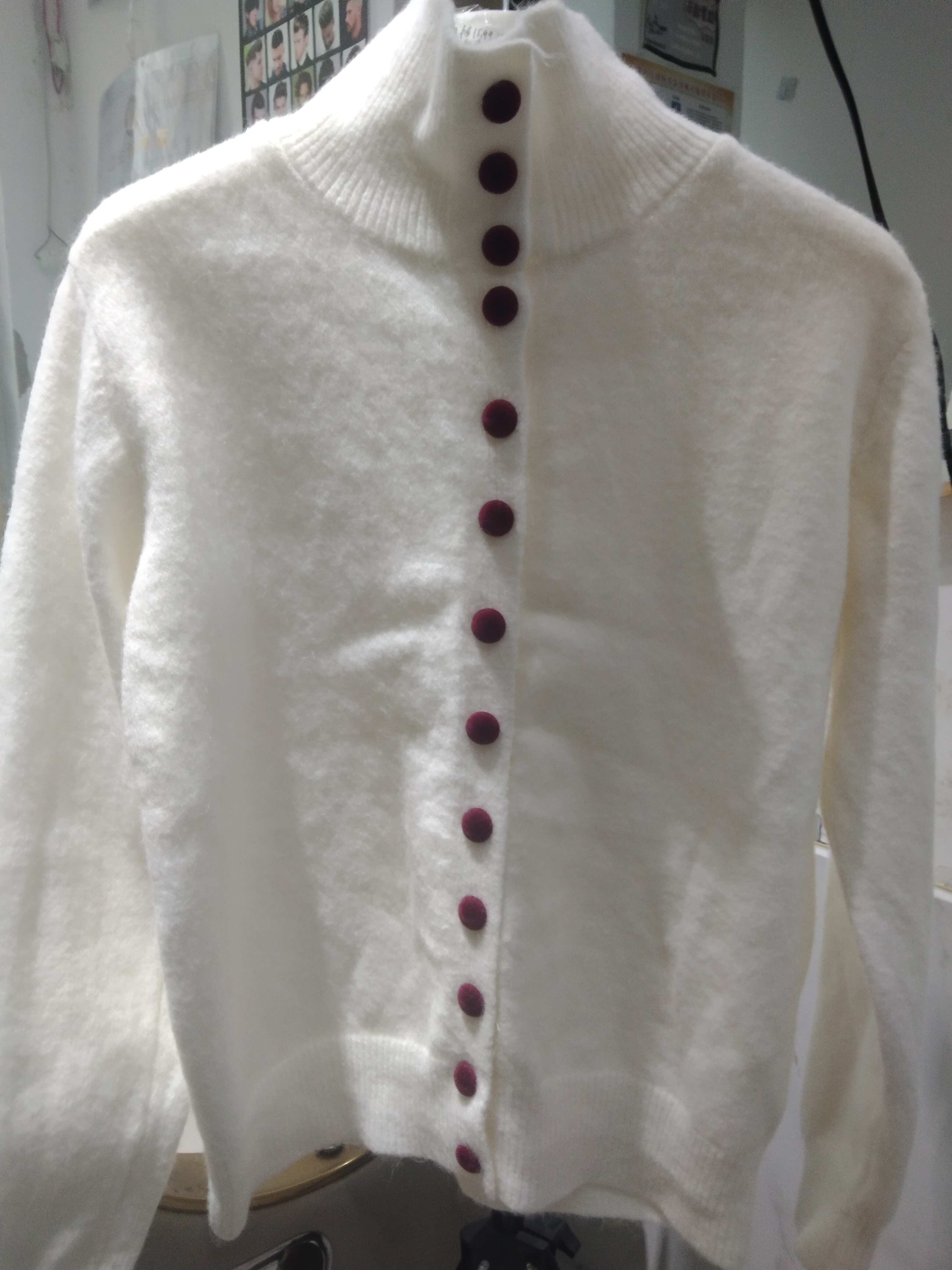 厚款开衫纯色拼接简约时尚毛针织衫女打底冬秋立领