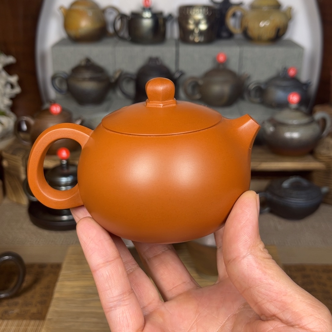 壶建水紫陶复烧红六棱角西施壶200c c
