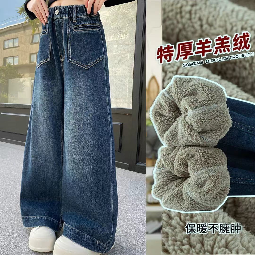 女童冬季加绒特厚牛仔裤2025新款中大童韩版学生百搭保暖休闲裤子