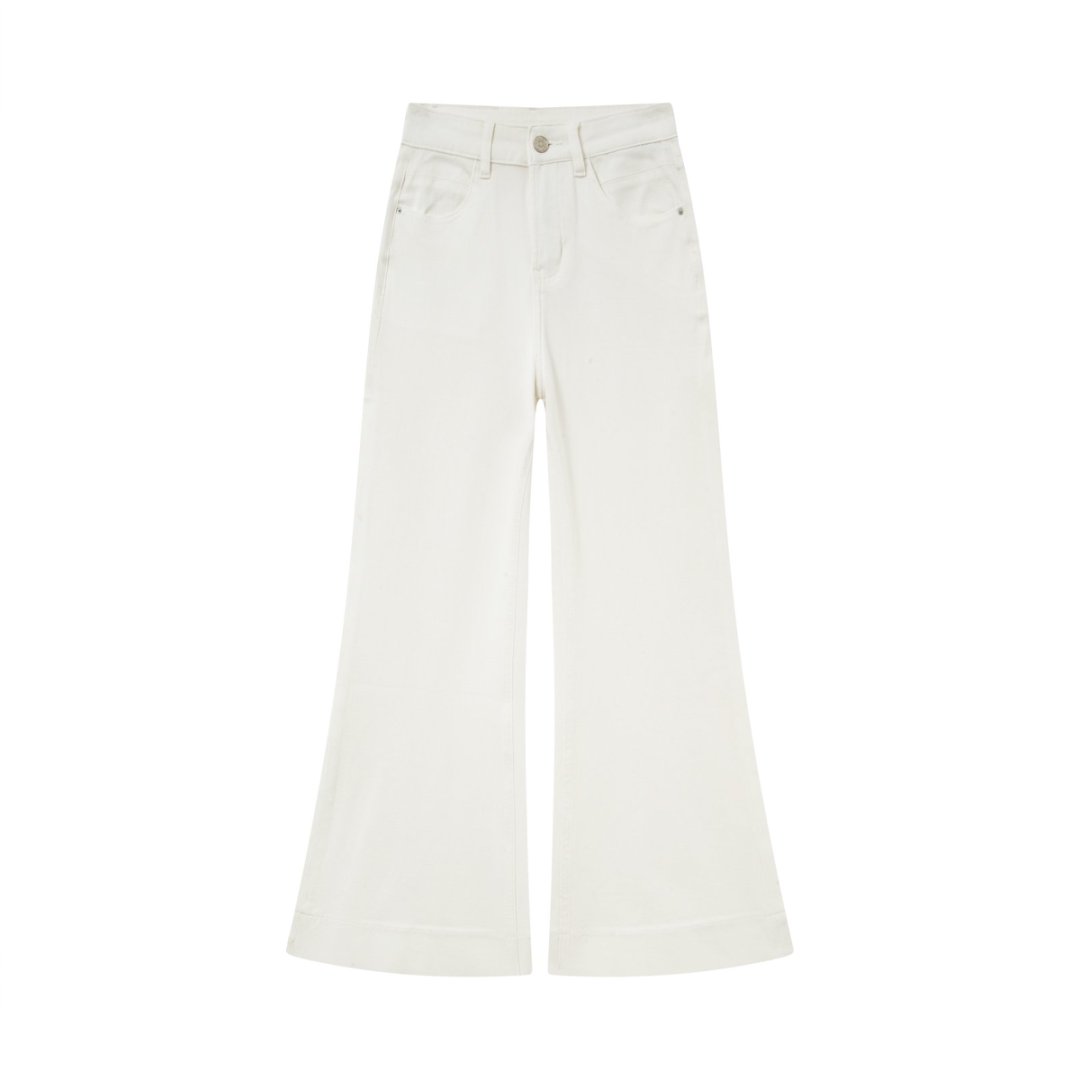 白色薄款春季夏季无弹力泰式喇叭裤高腰阔腿裤宽松牛仔裤