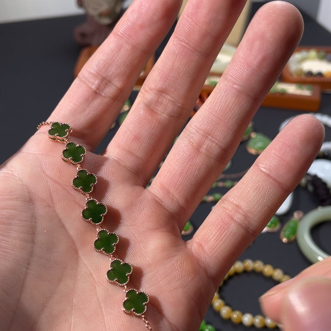 和田玉手链银S925镶嵌