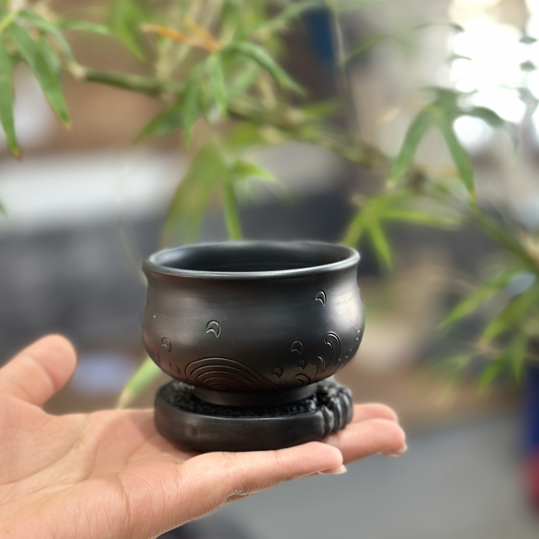 神农天青全手工黑陶小口杯养生主人杯古法柴烧喝茶立马变柔茶杯