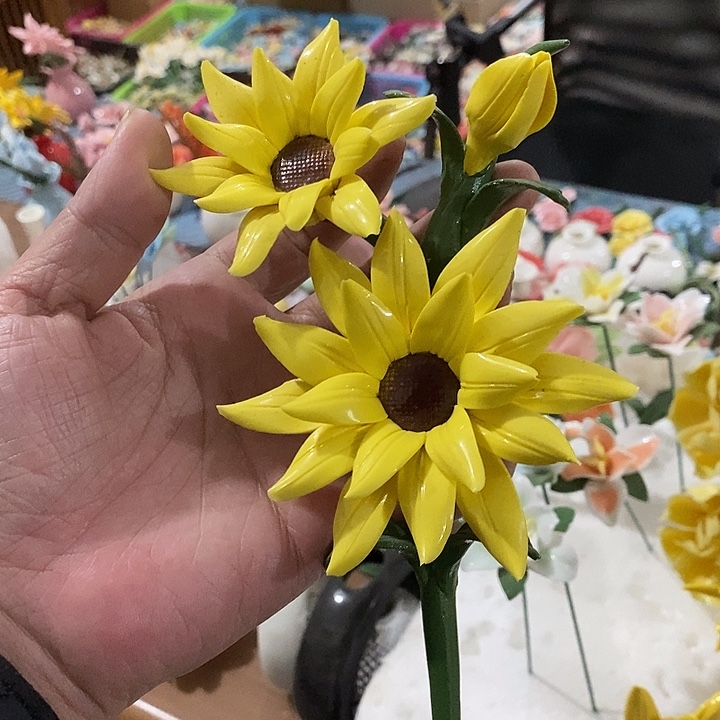 瓷片纯手工陶瓷花摆件瑕