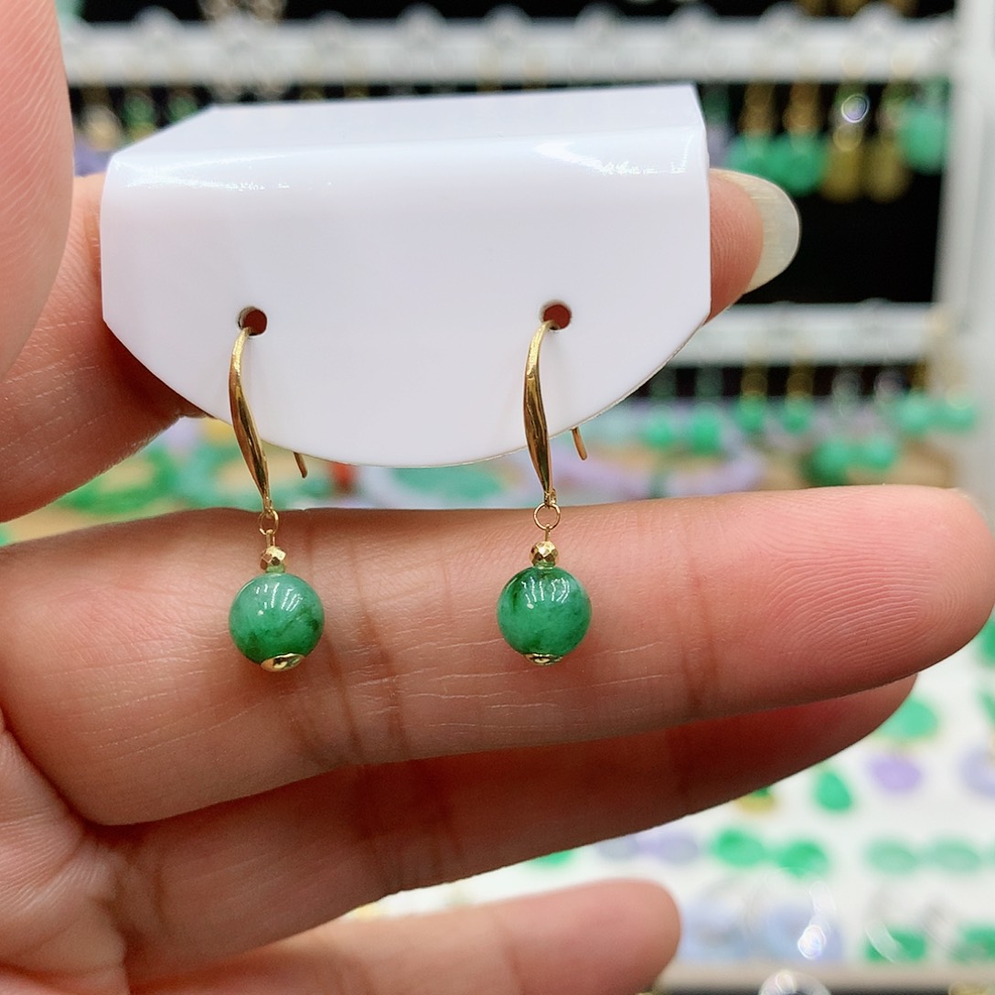 翡翠耳饰18K金镶嵌的