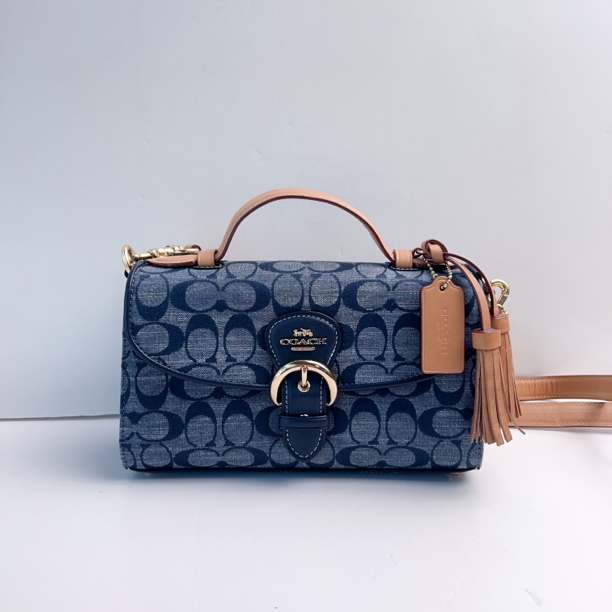 99新 COACH/蔻驰 蔻驰蓝色丹宁老花马鞍扣斜挎包