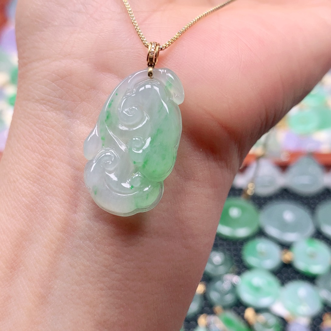 翡翠18K金镶嵌吊坠(不含链)