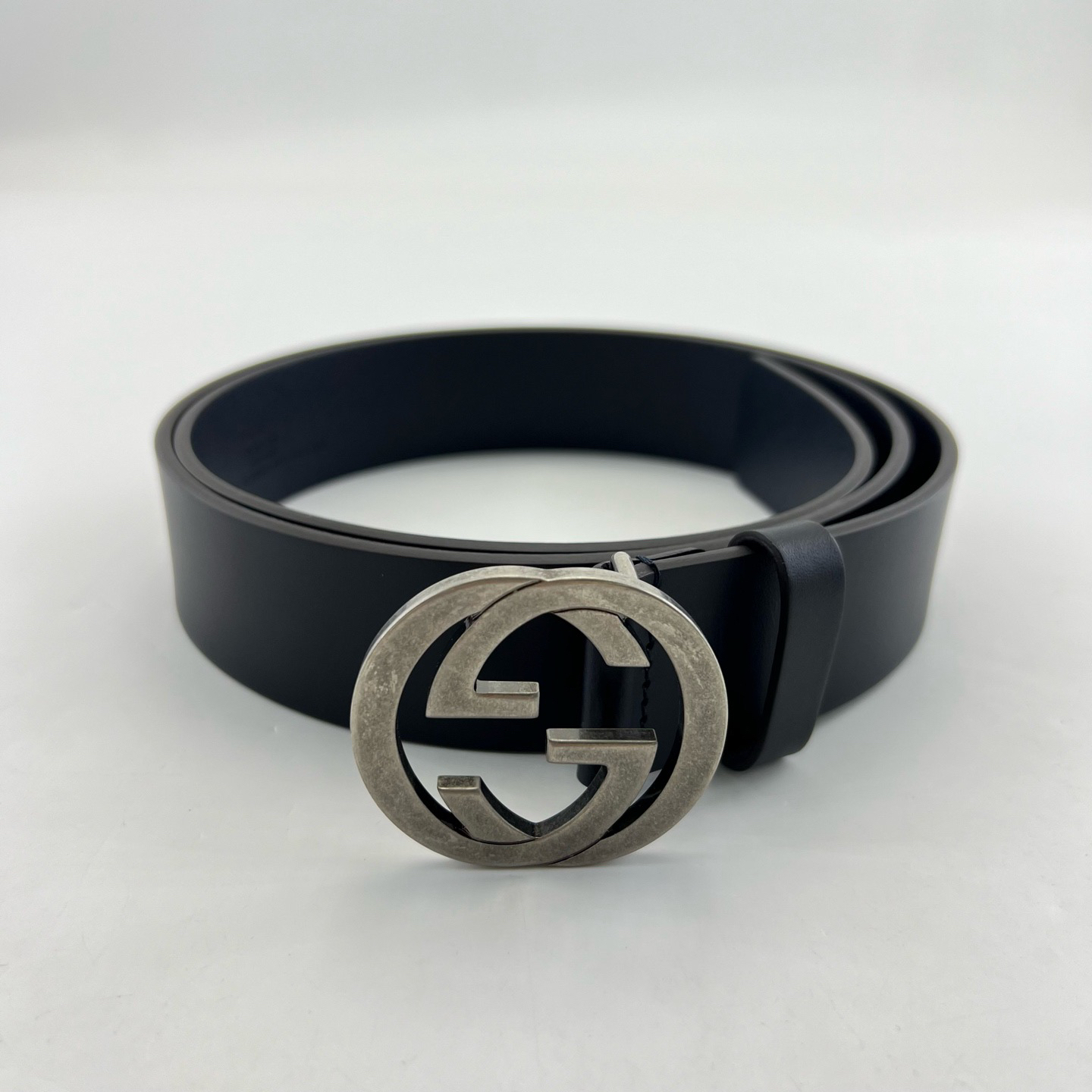 未使用 GUCCI/古驰 105cm×3.5cm/蓝黑色做旧双G腰带/17154321