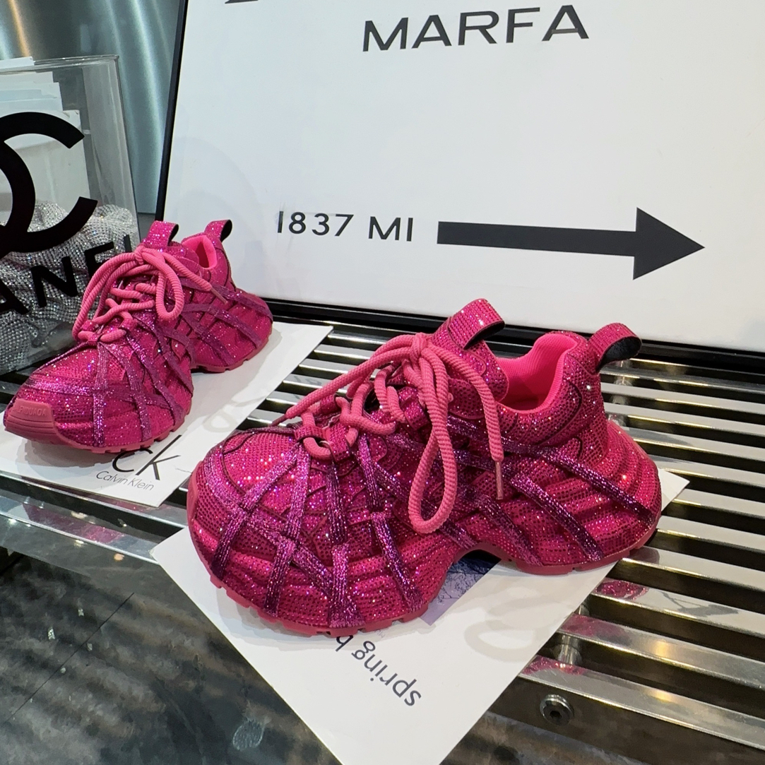 A.M艾墨儿女款早秋款巴黎升级款绑带蜘蛛款重工水钻老爹鞋