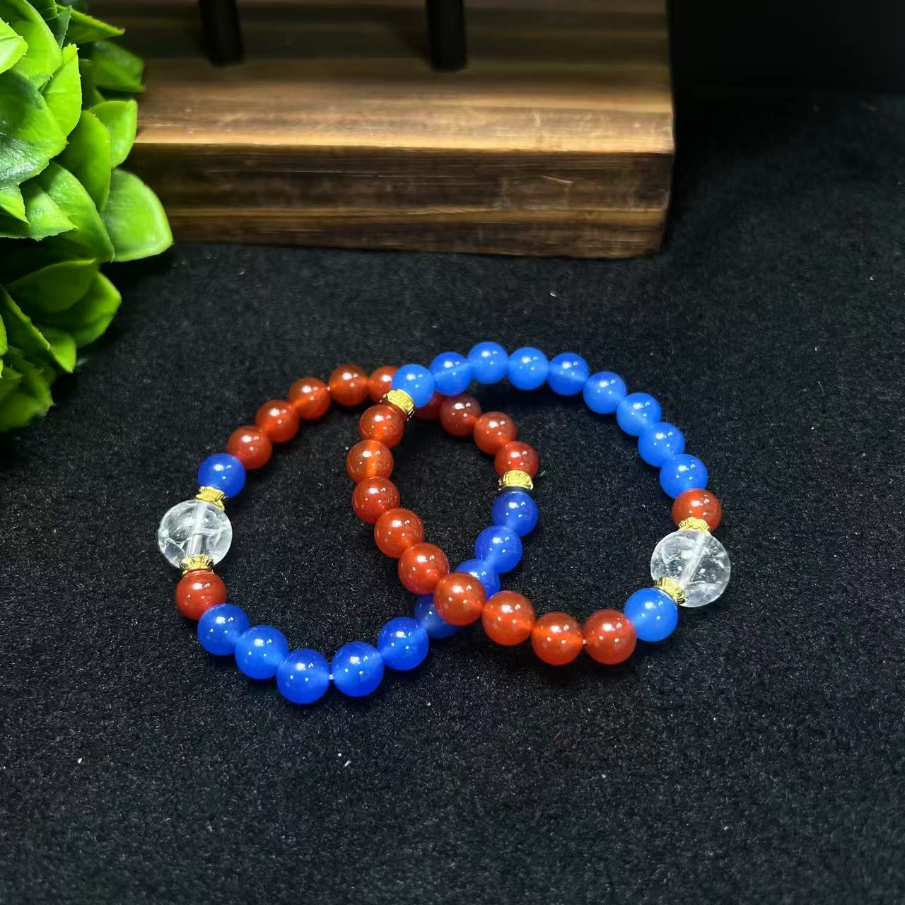 S7878【任会长珠宝】蓝红两世欢水晶玛瑙手串-多样性只发一件