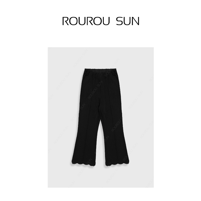 27115韩系时尚百搭设计感休闲显瘦潮流蕾丝拼接微喇裤